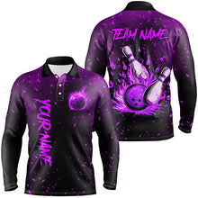 Load image into Gallery viewer, Purple Flame Bowling Jerseys For Men Custom Bowling Polo, Quarter-Zip Shirt for Team, Gift for Bowler NQS8466