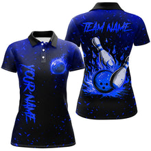Load image into Gallery viewer, Blue Flame Bowling Jerseys For Women Custom Bowling Polo, Quarter-Zip Shirt for Team, Gift for Bowlers NQS8467