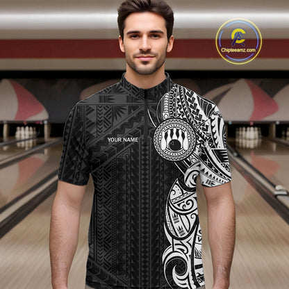 Black and White Tribal pattern Men Bowling Shirt Custom Bowling outfit men Team bowling league jersey NQS10648