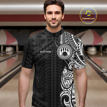 Load image into Gallery viewer, Black and White Tribal pattern Men Bowling Shirt Custom Bowling outfit men Team bowling league jersey NQS10648