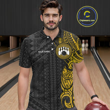 Load image into Gallery viewer, Black and Yellow Tribal pattern Men Bowling Shirt Custom Bowling outfit men Team bowling jersey NQS10650