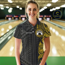 Load image into Gallery viewer, Black &amp; Yellow Tribal pattern Women Bowling Shirt Custom Bowling outfit ladies Team bowling jersey NQS10650