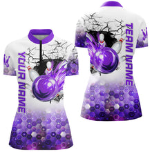 Load image into Gallery viewer, Womens Bowling Polo, Quarter Zip Shirts Custom Bowling Team League Jerseys, Bowling Uniform | Purple NQS8721