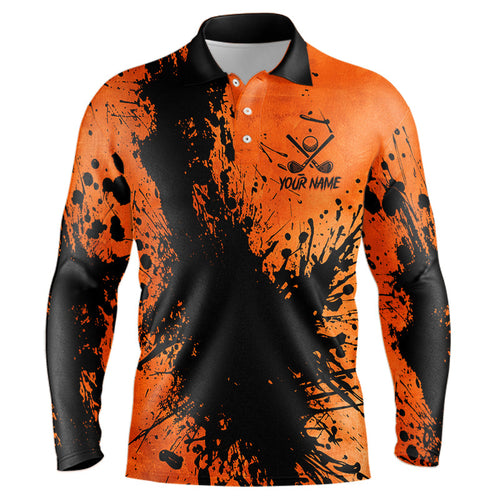 Black and Orange Mens golf polo shirts custom Halloween golf clothes for men, best golf gifts NQS8723