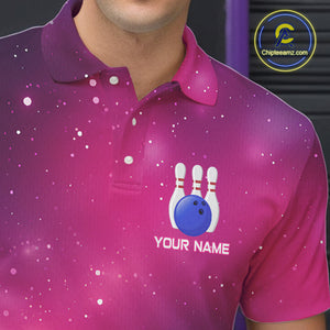 Funny Flamingo Team bowling shirts for Men custom Pink Galaxy pattern bowling jerseys for bowlers NQS10883