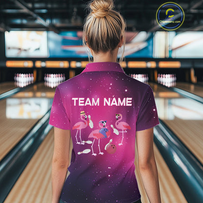Funny Flamingo Team bowling shirts for Women custom Pink Galaxy pattern bowling jerseys for bowlers NQS10883