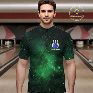 Funny Flamingo Team bowling shirts for Men custom Green Galaxy pattern bowling jerseys for bowlers NQS10884