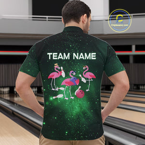 Funny Flamingo Team bowling shirts for Men custom Green Galaxy pattern bowling jerseys for bowlers NQS10884