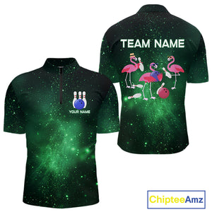 Funny Flamingo Team bowling shirts for Men custom Green Galaxy pattern bowling jerseys for bowlers NQS10884