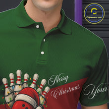 Load image into Gallery viewer, Red and Green Christmas Bowling Polo, Quarter Zip Shirts For Men custom mens bowling jerseys NQS11052