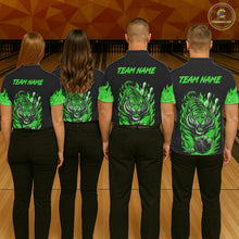 Load image into Gallery viewer, Black and Green Flame Tiger Bowling Polo, 1/4 Zip Shirts for Men Custom Team Tiger Bowling Jersey NQS11257