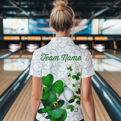 Green shamrock Women bowling polo, quarter zip shirts Custom St Patrick Day team league bowling jersey NQS9532