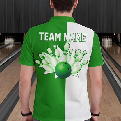 Green and white retro vintage Bowling polo, quarter zip shirts for men custom Bowling team jerseys NQS9533