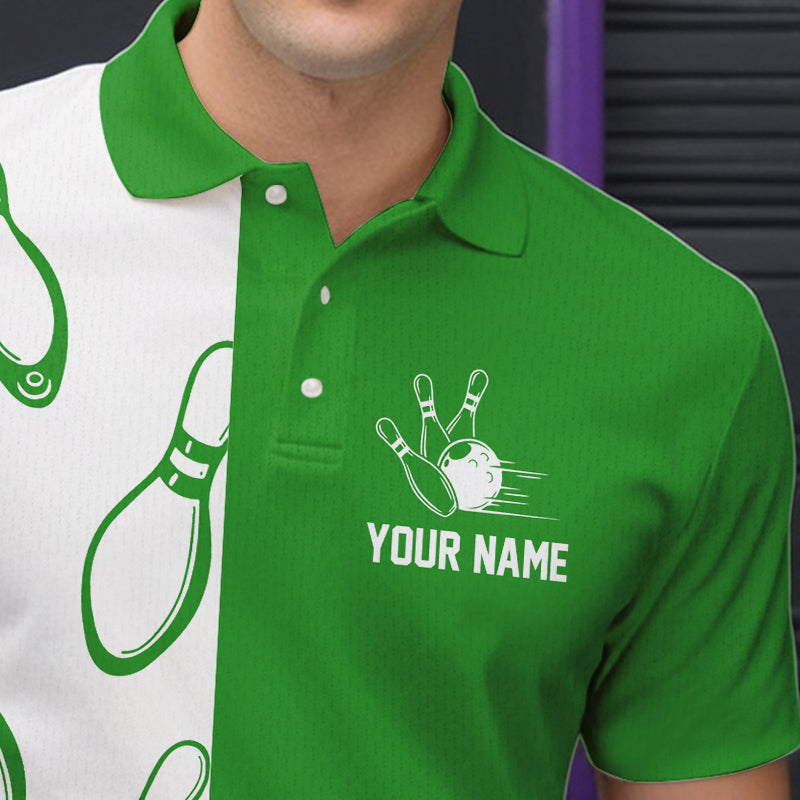 Green and white retro vintage Bowling polo, quarter zip shirts for men custom Bowling team jerseys NQS9533