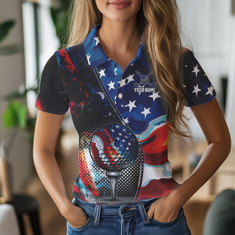 Red, White and Blue American Flag Women Golf Polo Shirts Custom Patriotic Team Golf Shirt For Golfer NQS9695