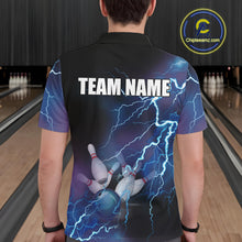 Load image into Gallery viewer, Mens polo bowling shirts Custom blue lightning thunder Bowling Team Jersey, gift for team Bowlers NQS5244