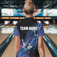 Load image into Gallery viewer, Custom bowling shirt for women – blue team jersey back view