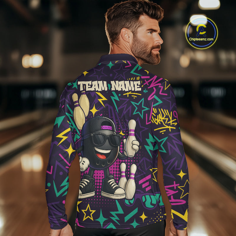 Funny Bowling shirts for Men custom purple graffiti pattern bowling team jerseys, gift for bowlers NQS10271
