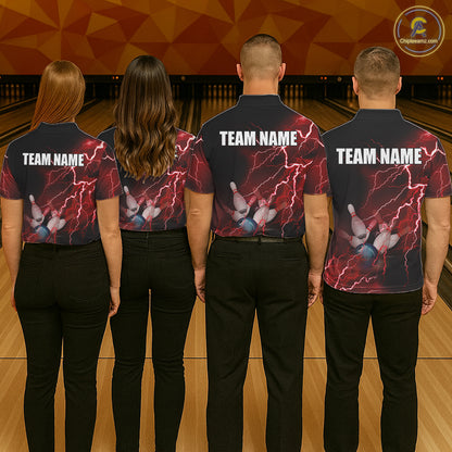 Mens polo bowling shirts Custom red lightning thunder Bowling Team Jersey, gift for team Bowlers NQS6145