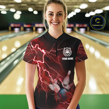 Load image into Gallery viewer, Womens bowling Quarter Zip shirts Custom red lightning thunder Bowling Team Jersey, gift for Bowlers NQS6145