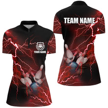Load image into Gallery viewer, Womens bowling Quarter Zip shirts Custom red lightning thunder Bowling Team Jersey, gift for Bowlers NQS6145