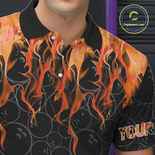 Load image into Gallery viewer, Black and Orange Flame camo Men bowling shirts Custom Flame Bowling Shirt Team Bowling Jersey NQS10667