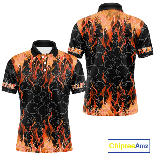 Black and Orange Flame camo Men bowling shirts Custom Flame Bowling Shirt Team Bowling Jersey NQS10667