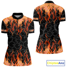 Load image into Gallery viewer, Black and Orange Flame camo Women bowling shirts Custom Flame Bowling Shirt Team Bowling Jersey NQS10667