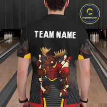 Load image into Gallery viewer, Black and Red Funny Moose Bowling Team Polo, Quarter Zip Shirts For Men Custom bowling jerseys men NQS11064
