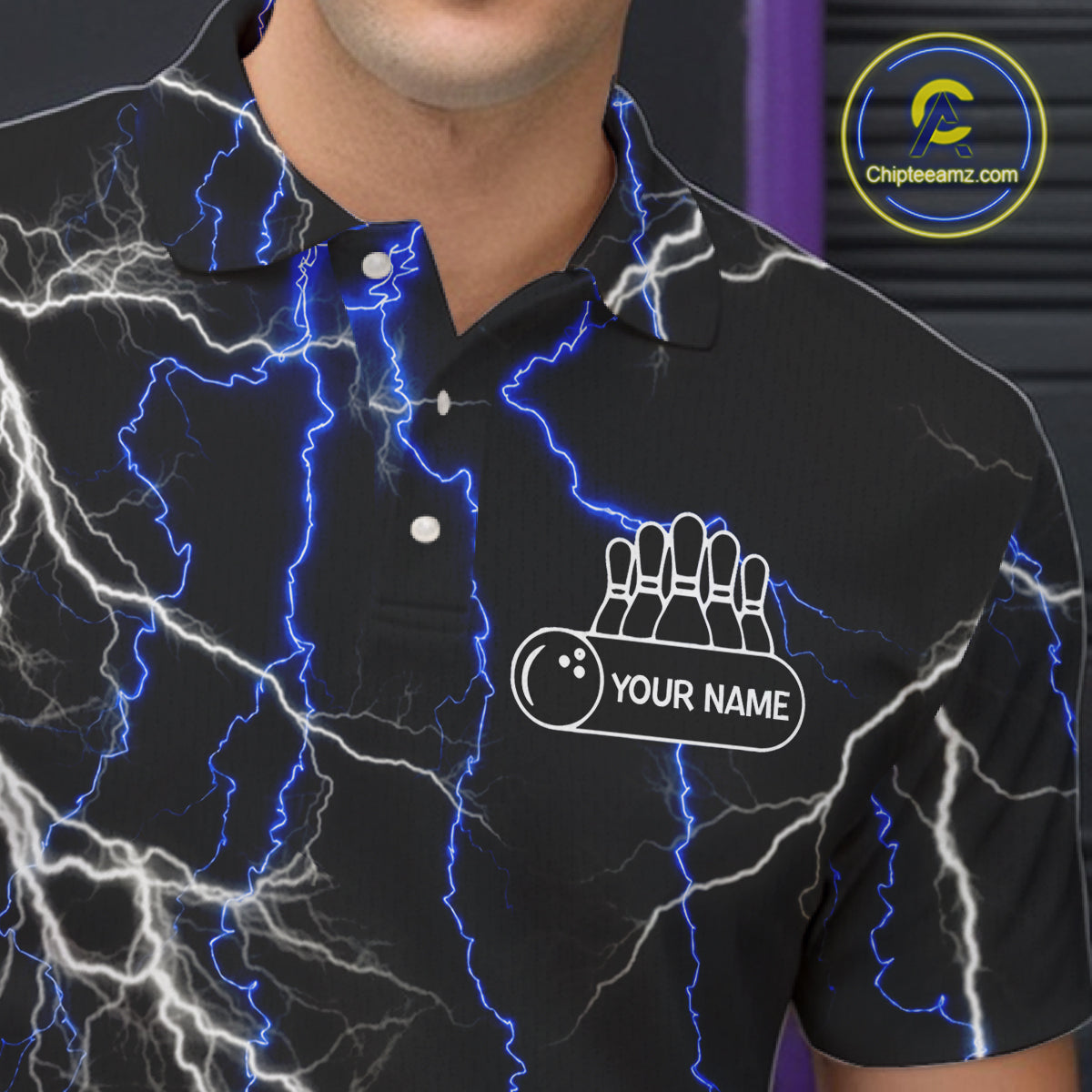 Men's bowling Polo, Quarter Zip shirts Custom Blue lightning thunder team bowling league jerseys NQS11261