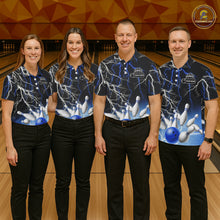 Load image into Gallery viewer, Women's bowling Polo, Quarter Zip shirts Custom Blue lightning thunder team bowling league jerseys NQS11261