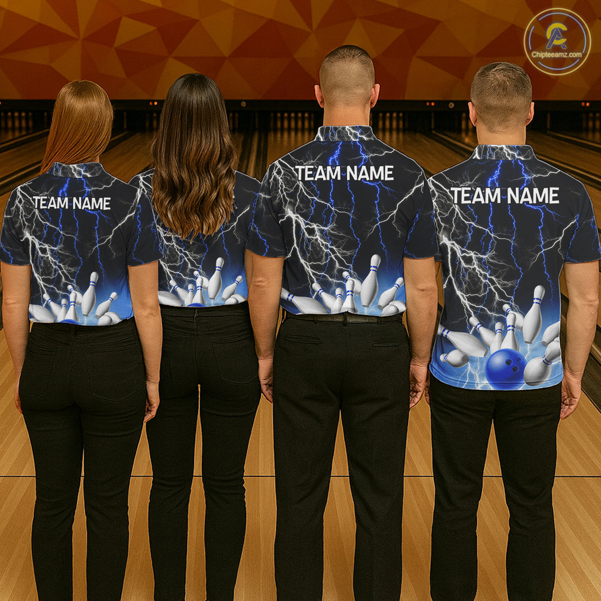 Men's bowling Polo, Quarter Zip shirts Custom Blue lightning thunder team bowling league jerseys NQS11261