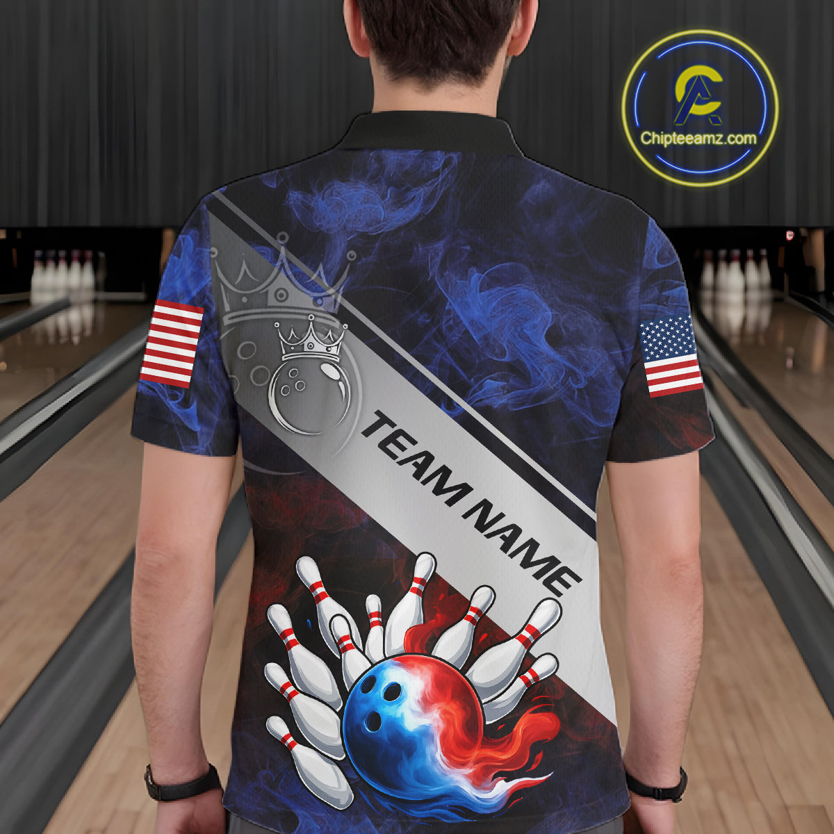 Red, White & Blue Smoke American Flag Bowling shirts For men Custom patriotic Team bowling jersey NQS11269