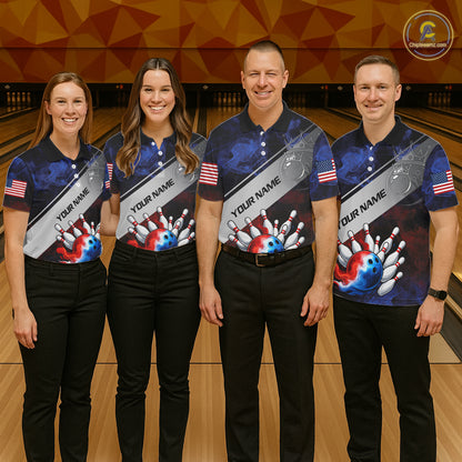 Red, White & Blue Smoke American Flag Bowling shirts For men Custom patriotic Team bowling jersey NQS11269