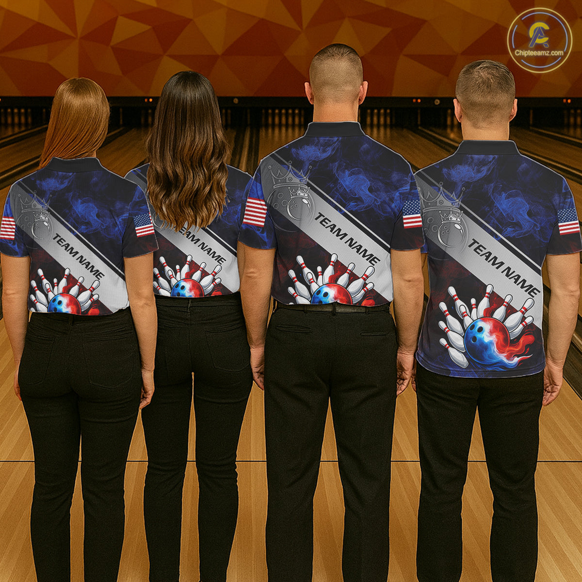 Red, White & Blue Smoke American Flag Bowling shirts For men Custom patriotic Team bowling jersey NQS11269