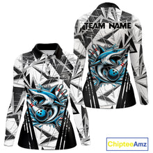 Load image into Gallery viewer, Black and White Camo Shark Bowling Team Shirt For Women Custom Shark Bowling Polo, Quarter Zip Shirt NQS11471