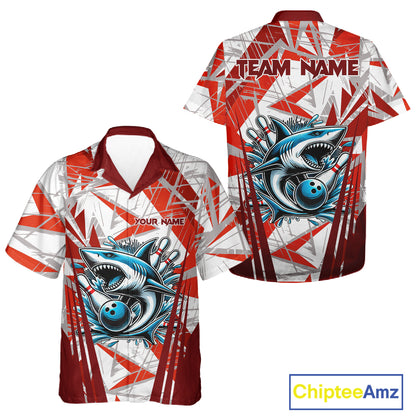Red and White Camo Shark Bowling Team Hawaiian shirts Custom Shark Bowling button up Shirt NQS11472
