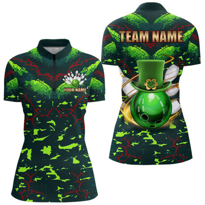 Personalized Green Camo Bowling shirts for Women custom St Patrick Day Bowling Team Jersey NQS9547