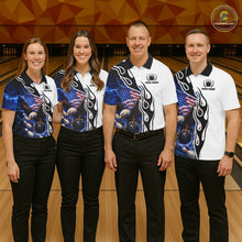 Load image into Gallery viewer, Blue Lightning Thunder American Flag Eagle Bowling shirt for Men Custom Patriotic Team bowling Jersey NQS11658