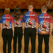 Load image into Gallery viewer, Funny Bowling Boom Polo, 1/4 Zip Shirt For Men Custom Red, White and Blue Team Bowler Jerseys NQS11660