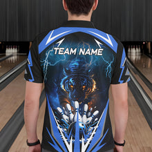 Load image into Gallery viewer, Blue Lightning Thunder Tiger Mens Bowling Polo, Quarter Zip Shirts Custom Bowler Jersey bowling outfit NQS9706