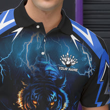 Load image into Gallery viewer, Blue Lightning Thunder Tiger Mens Bowling Polo, Quarter Zip Shirts Custom Bowler Jersey bowling outfit NQS9706