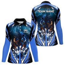 Load image into Gallery viewer, Blue Lightning Thunder Tiger Women Bowling Polo, Quarter Zip Shirt Custom Bowler Jersey bowling outfit NQS9706