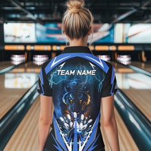 Load image into Gallery viewer, Blue Lightning Thunder Tiger Women Bowling Polo, Quarter Zip Shirt Custom Bowler Jersey bowling outfit NQS9706