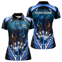 Load image into Gallery viewer, Blue Lightning Thunder Tiger Women Bowling Polo, Quarter Zip Shirt Custom Bowler Jersey bowling outfit NQS9706