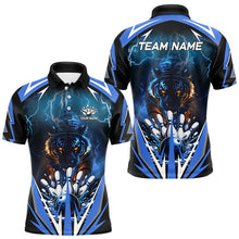 Load image into Gallery viewer, Blue Lightning Thunder Tiger Mens Bowling Polo, Quarter Zip Shirts Custom Bowler Jersey bowling outfit NQS9706