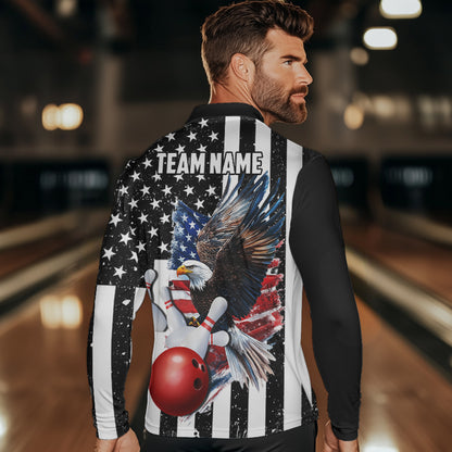 Black and White American Flag Eagle Mens Bowling Shirt Custom patriotic outfit men Bowling Team Jersey NQS9709