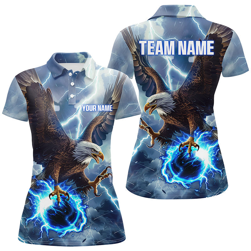 Blue lightning thunder bowling Eagle custom Womens Bowling Polo Shirts, gift for team bowlers NQS7488