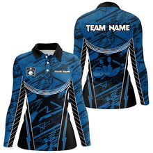 Load image into Gallery viewer, Blue camo Womens Bowling Polo Shirts custom team bowling jerseys, gift for bowlers NQS7490