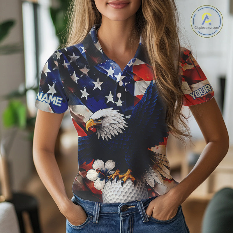 American Flag Eagle Women golf polo shirts custom patriotic Eagle golf attire for ladies NQS9976